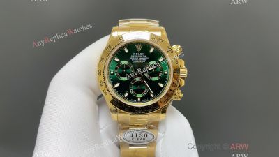 Clean Factory Rolex Daytona 40mm 4130 Movement Green Face Yellow Gold Oyster Band Watch